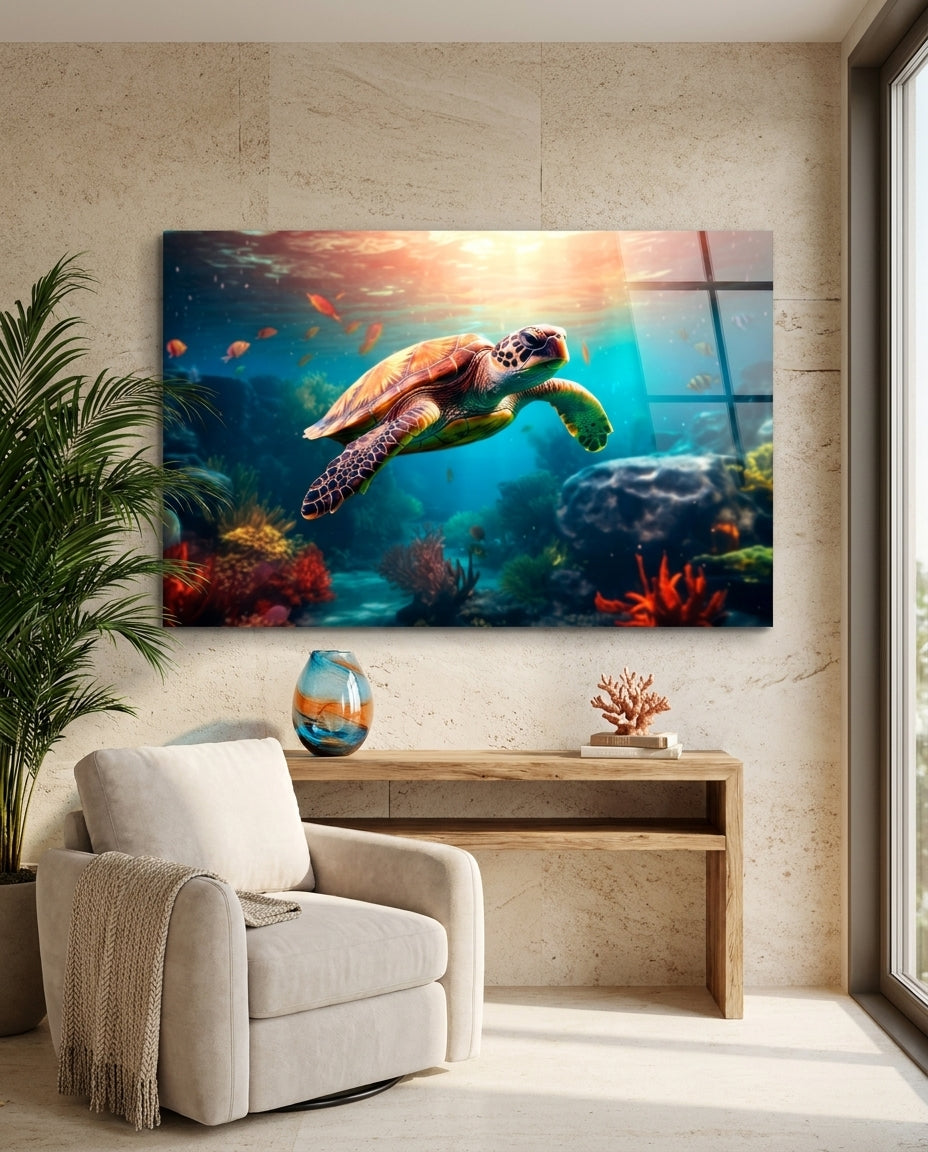 Sea Turtle Glass Wall Art || Designer Collection