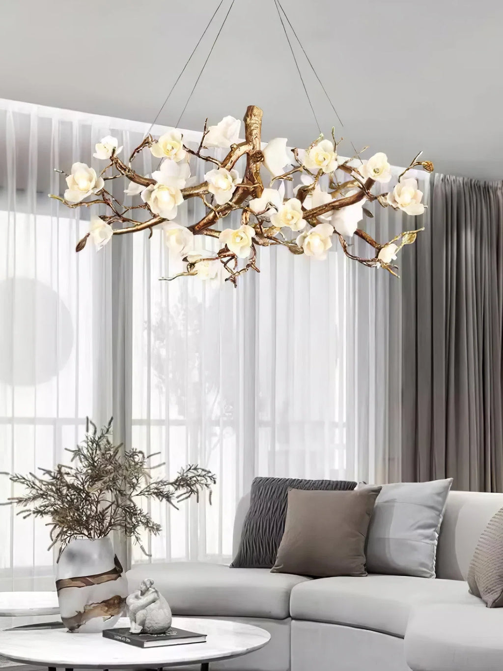 Flower Bloom Branch Brass Chandelier
