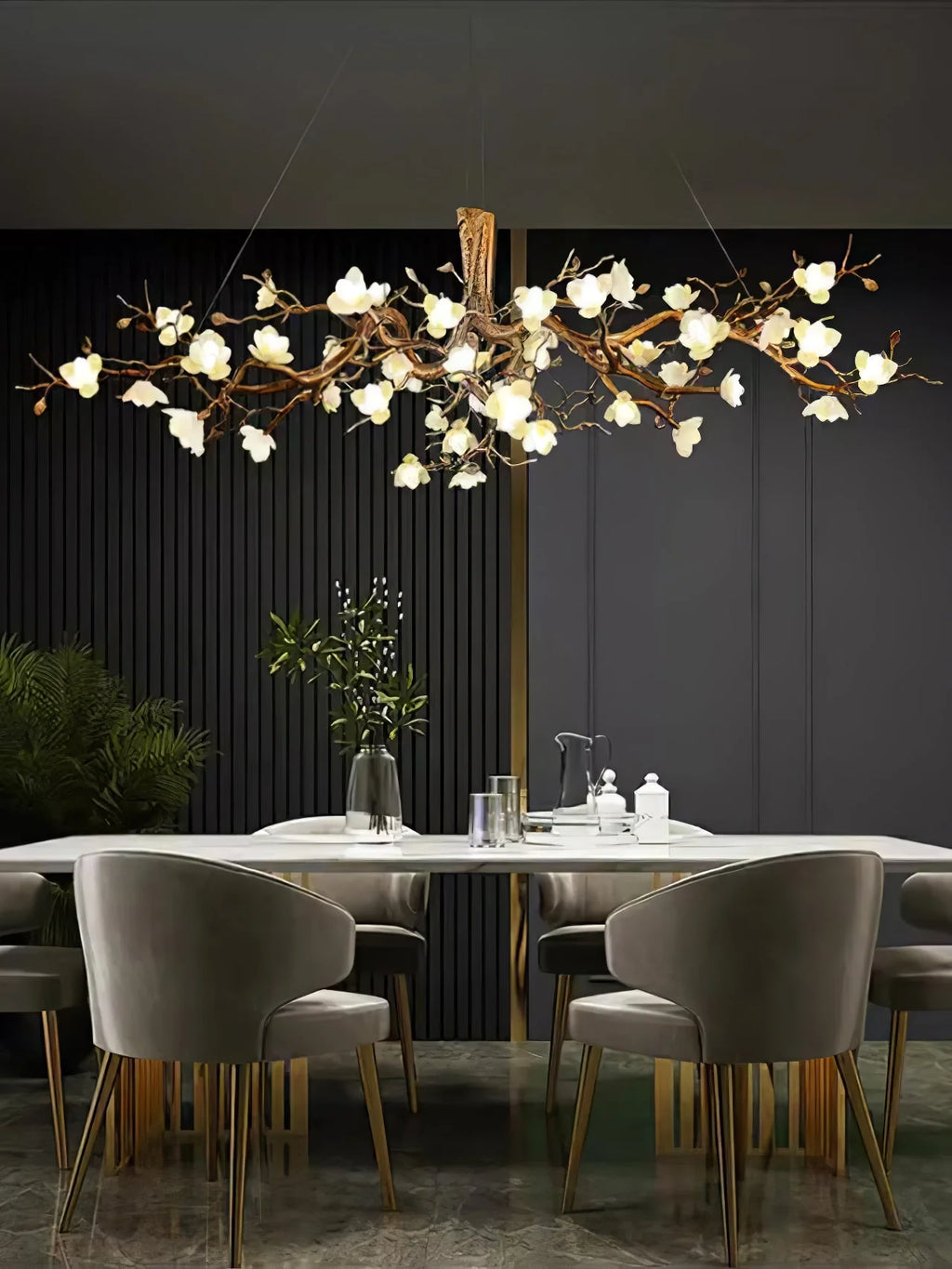Flower Bloom Branch Brass Chandelier