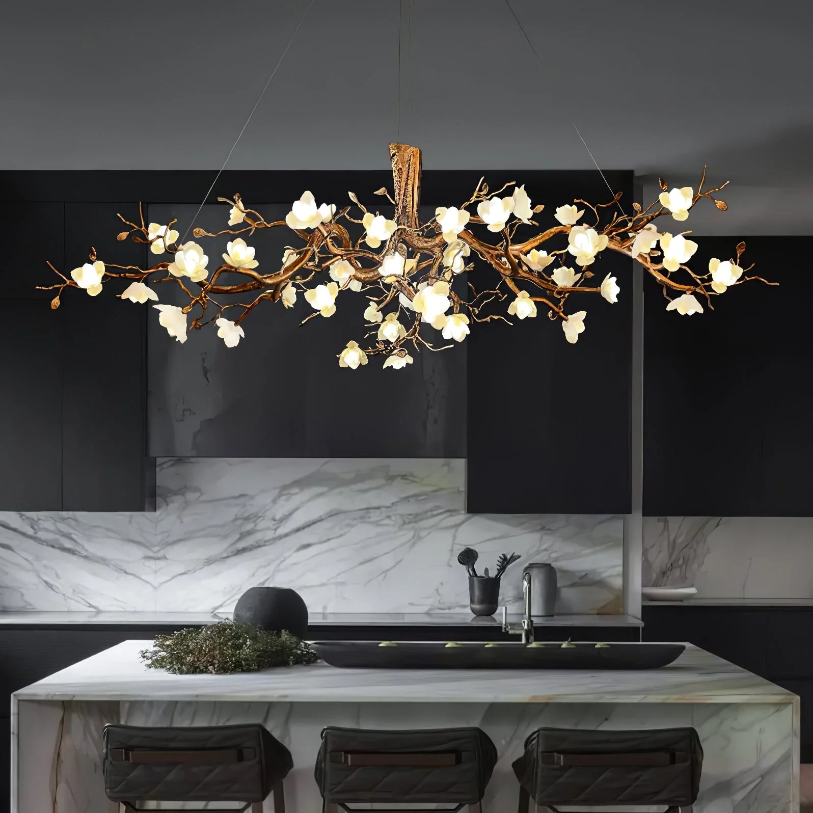 Flower Bloom Branch Brass Chandelier