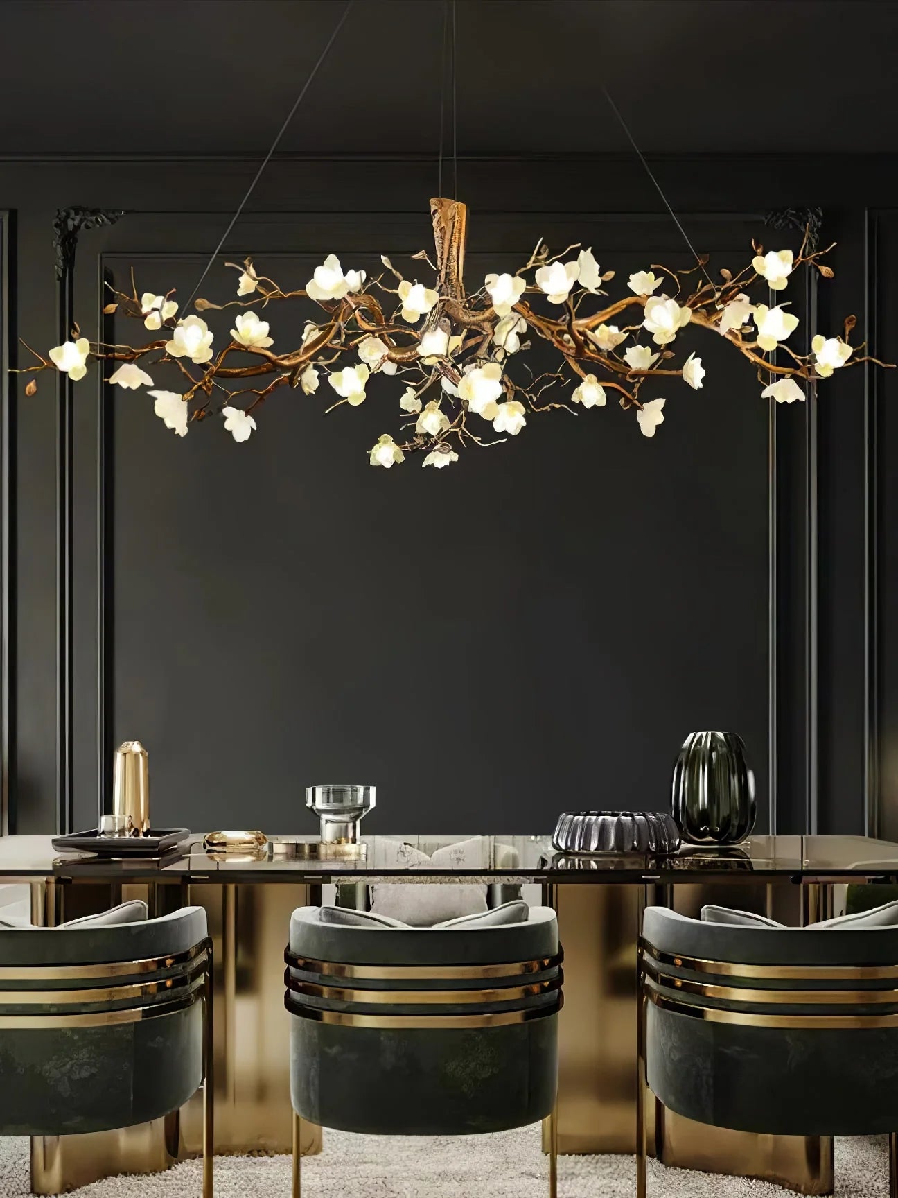 Flower Bloom Branch Brass Chandelier