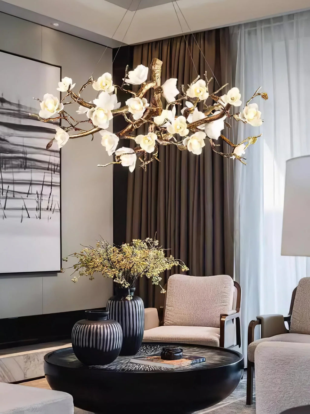Flower Bloom Branch Brass Chandelier